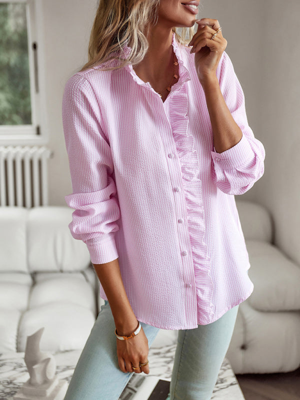 Elegant commuter open button ruffle top - Closther