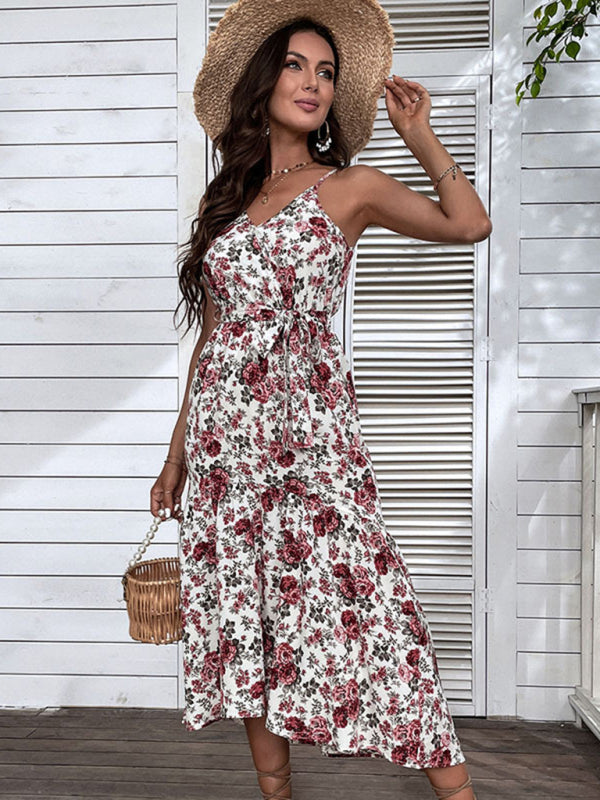 Neues modisches, mittellanges Trägerkleid mit Blumenmuster für Damen 