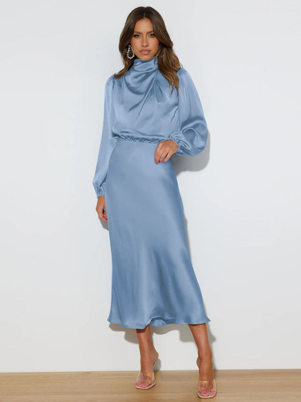 Elegant elegant women's satin long sleeve loose dress - Closther