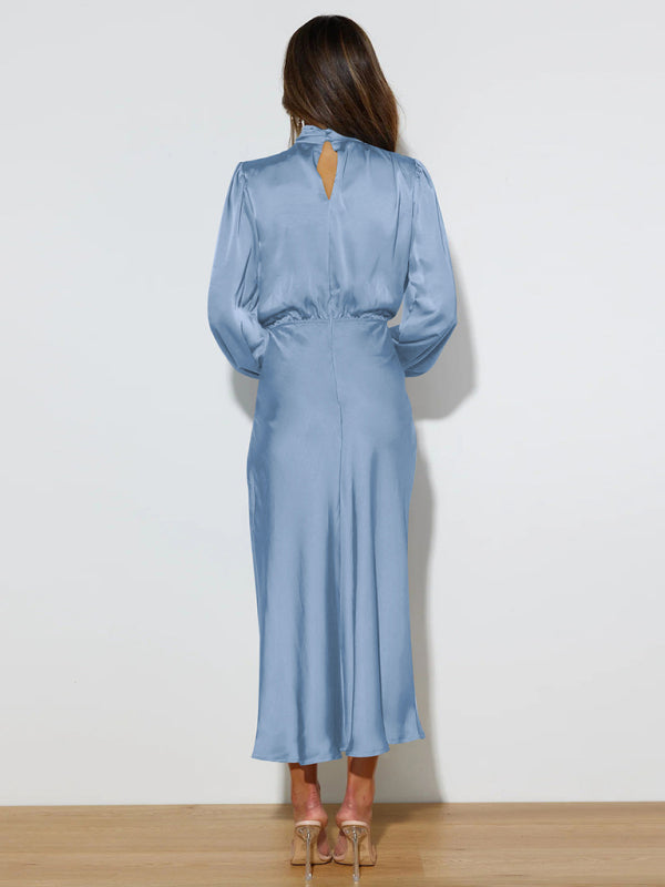 Elegant elegant women's satin long sleeve loose dress - Closther