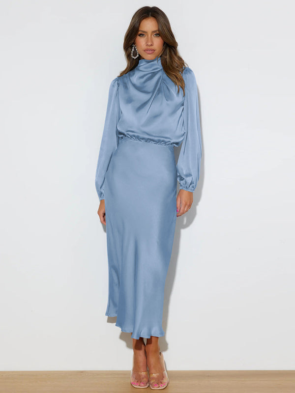 Elegant elegant women's satin long sleeve loose dress - Closther