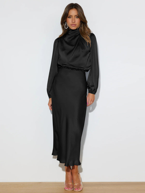 Elegant elegant women's satin long sleeve loose dress - Closther