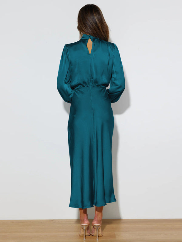 Elegant elegant women's satin long sleeve loose dress - Closther