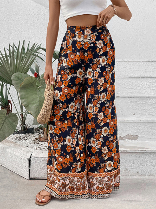 Neue, modische Hose mit Blumenmuster und weitem Bein 
