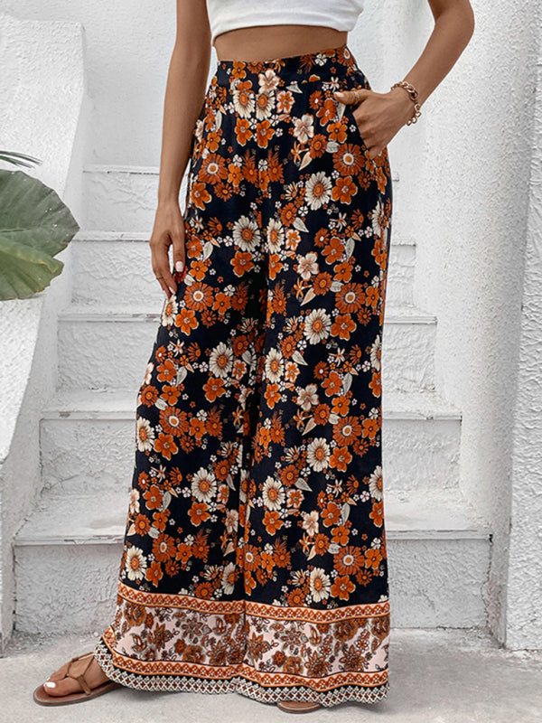 Neue, modische Hose mit Blumenmuster und weitem Bein 