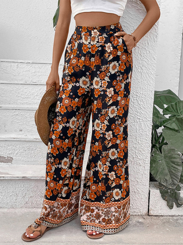Neue, modische Hose mit Blumenmuster und weitem Bein 