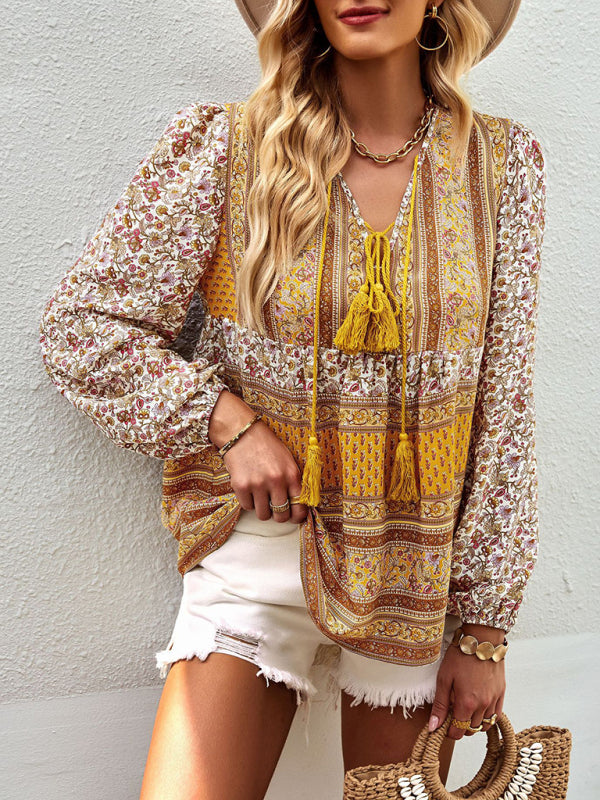 Bohemian temperament top shirt spring and autumn four seasons new shirt - Closther