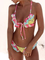 Sexy zweiteiliger Triangel-Bikini mit Spitzenprint 