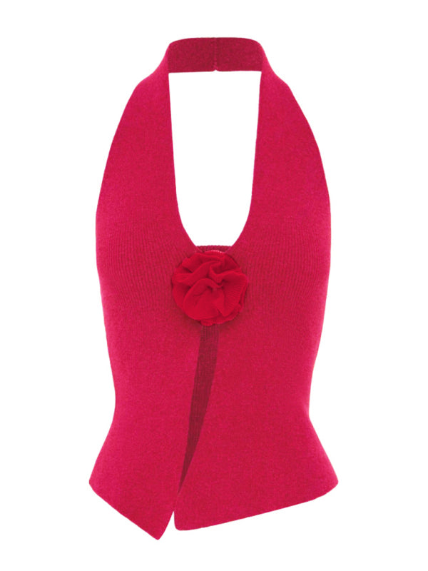 Women's Sexy Wool Halter Neck Rabbit Fleece Vest - Closther