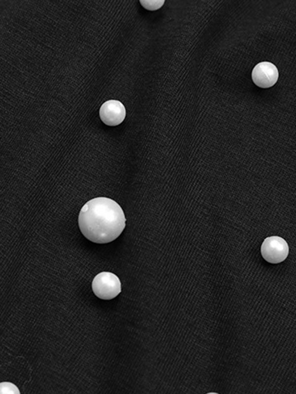 Chemisier en maille à manches longues orné de perles pour femme 