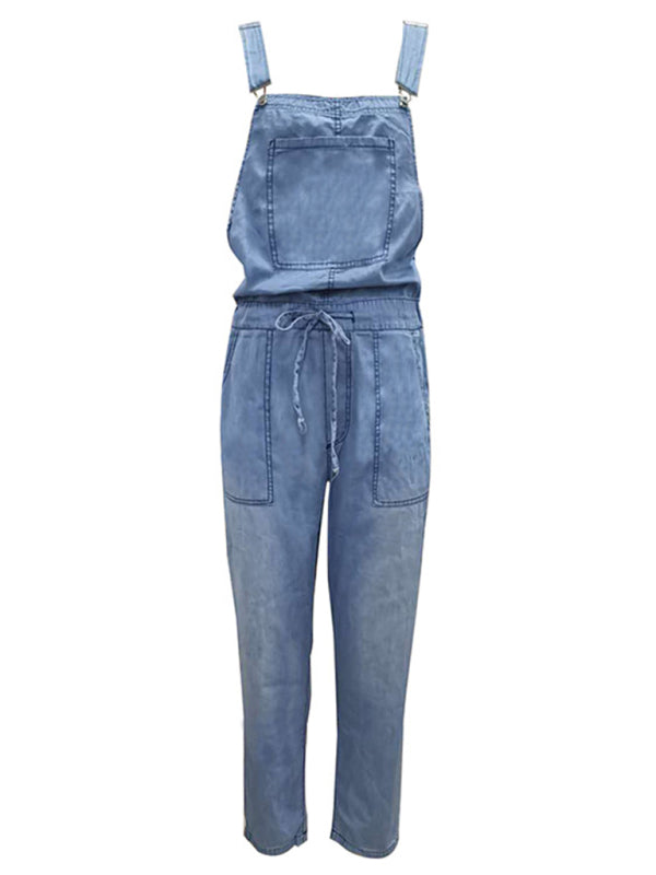 Denim Jumpsuit Loose Fashion Elastic Mid Waist Jumpsuit Women's Pants - Closther