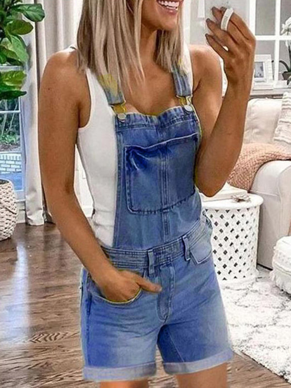 Women's Denim Overalls Sexy Fashion Washed Denim Shorts - Closther