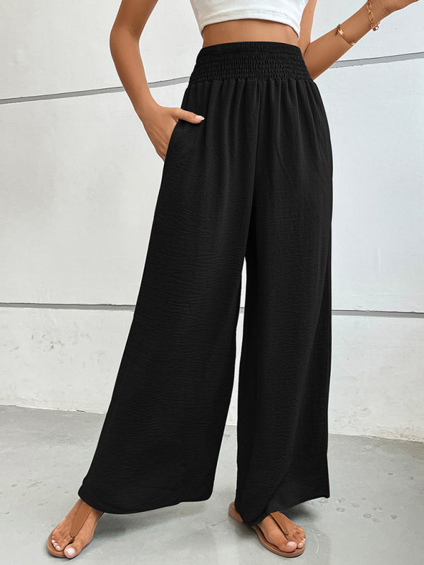 New casual solid color flared wide-leg pants - Closther