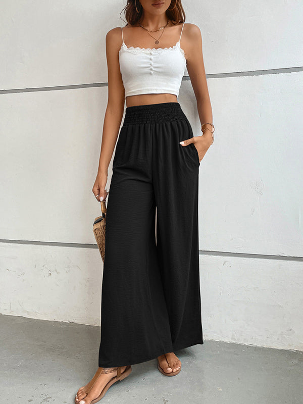 New casual solid color flared wide-leg pants - Closther