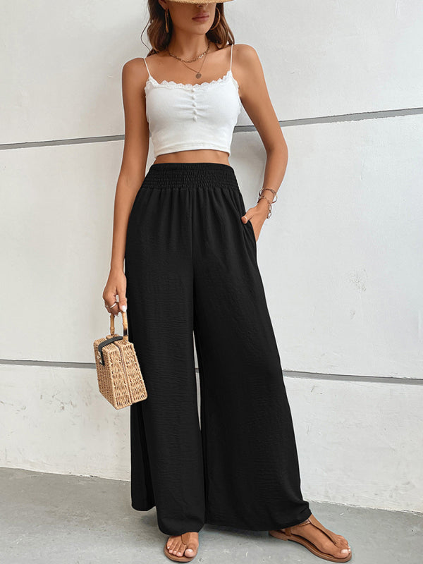 New casual solid color flared wide-leg pants - Closther