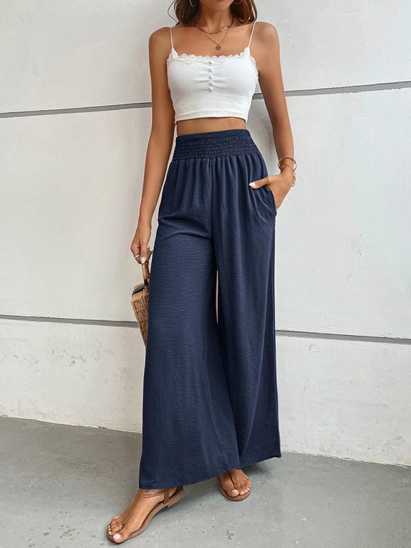 New casual solid color flared wide-leg pants - Closther