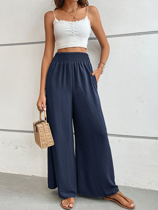 New casual solid color flared wide-leg pants - Closther