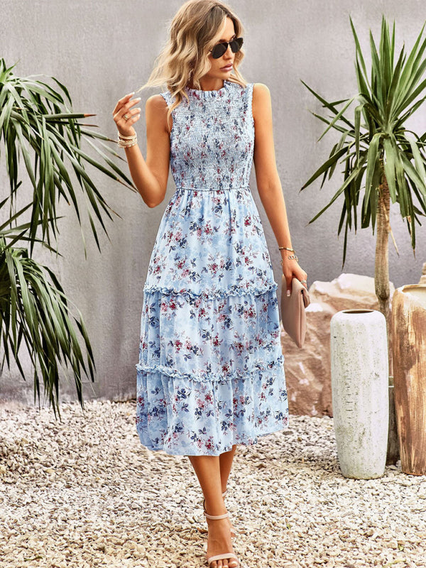 New women's printed A-line skirt sundress - Closther