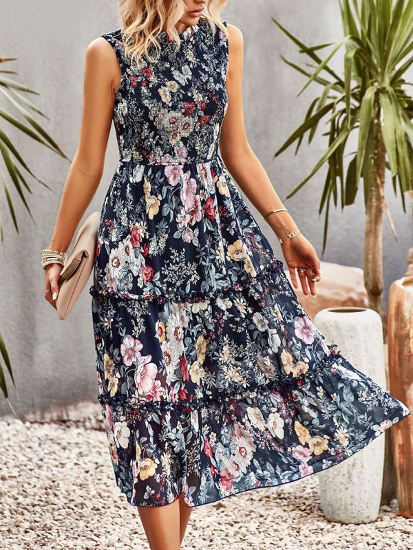 New women's printed A-line skirt sundress - Closther