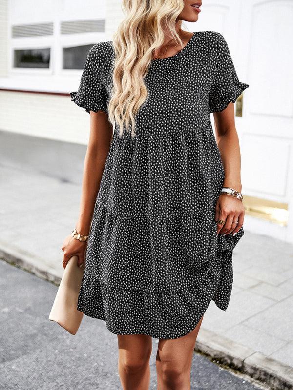 Relaxed Loose Resort Print Layered Dress - Closther