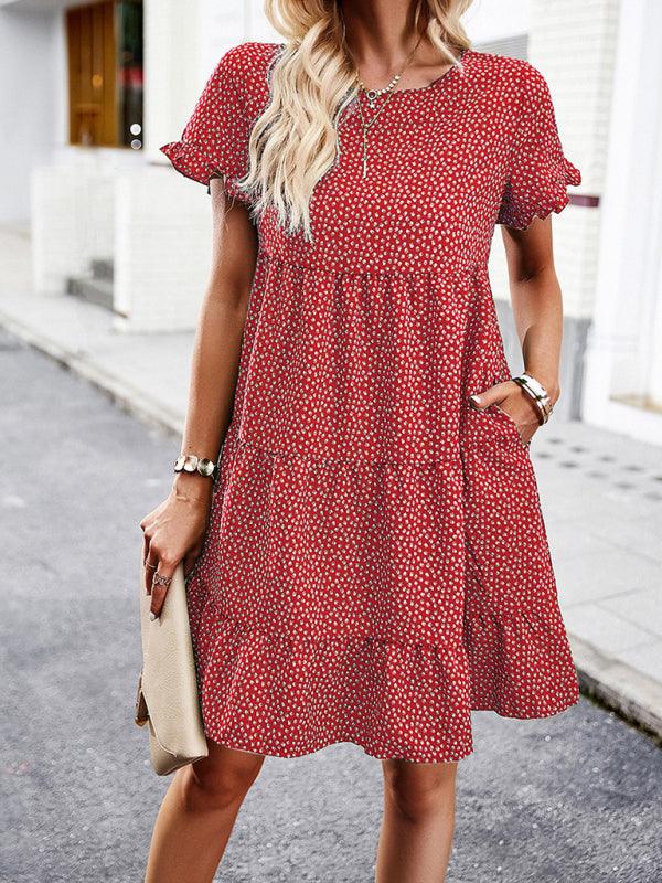 Relaxed Loose Resort Print Layered Dress - Closther