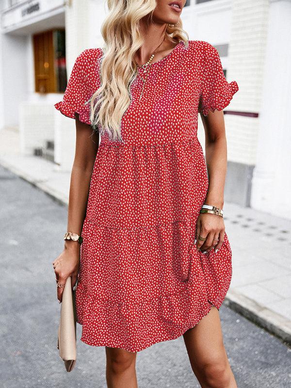 Relaxed Loose Resort Print Layered Dress - Closther