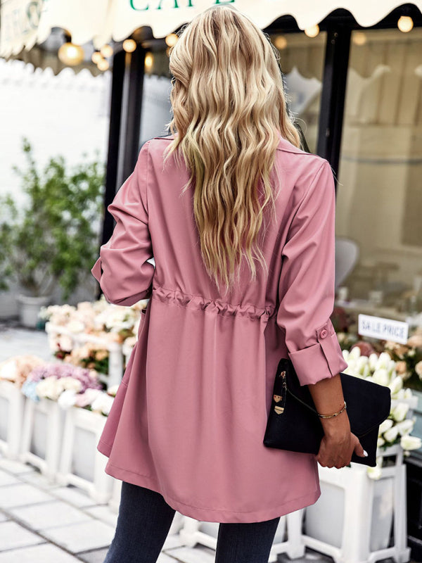 Women's fashion lapel drawstring trench coat - Closther