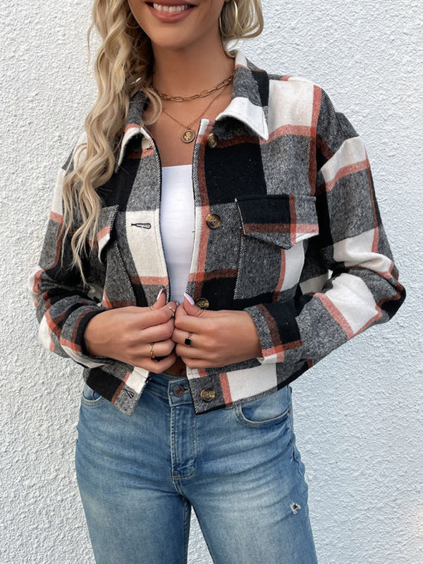 New women's plaid cross-border long-sleeved shirt jacket - Closther