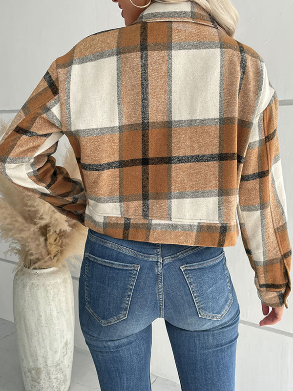 New women's plaid cross-border long-sleeved shirt jacket - Closther