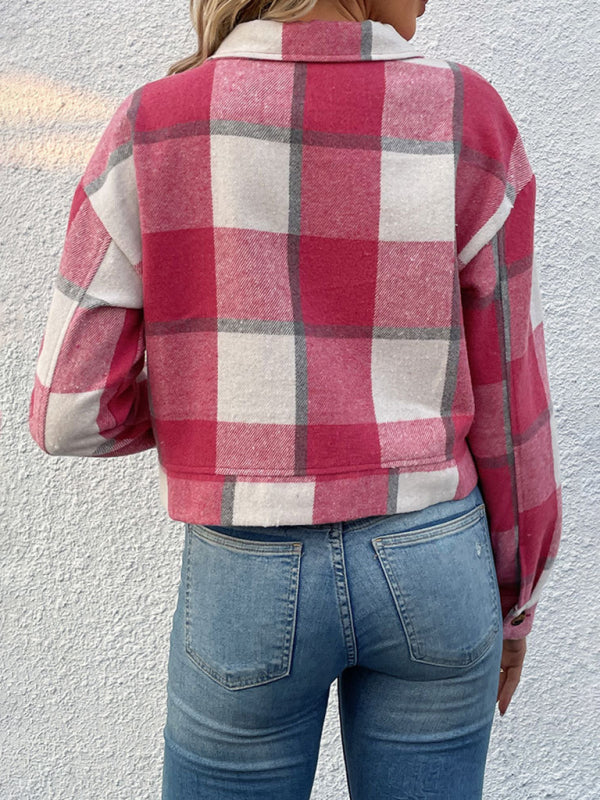 New women's plaid cross-border long-sleeved shirt jacket - Closther