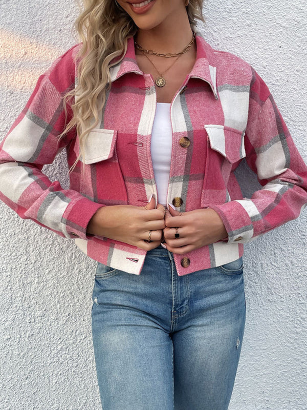 New women's plaid cross-border long-sleeved shirt jacket - Closther