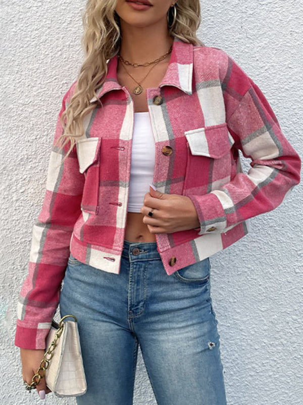 New women's plaid cross-border long-sleeved shirt jacket - Closther