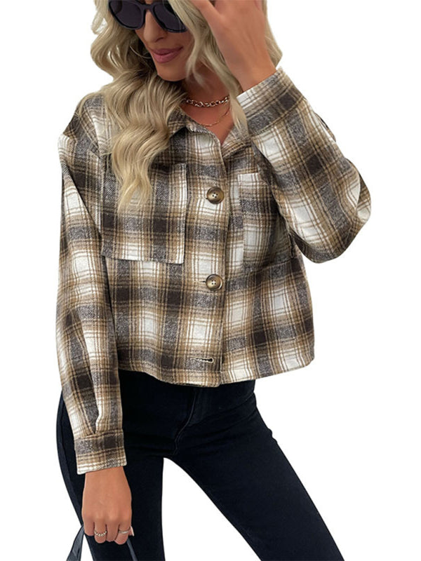 New women's plaid cross-border long-sleeved shirt jacket - Closther