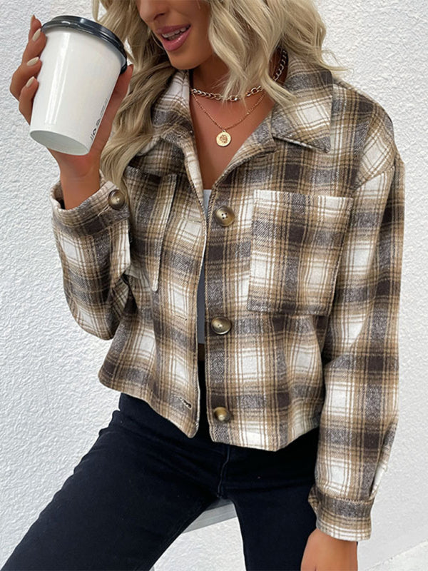 New women's plaid cross-border long-sleeved shirt jacket - Closther