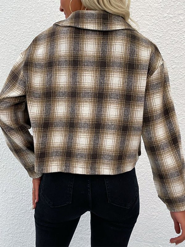 New women's plaid cross-border long-sleeved shirt jacket - Closther