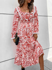 Boho-Print, fließendes Midikleid für den Urlaub 