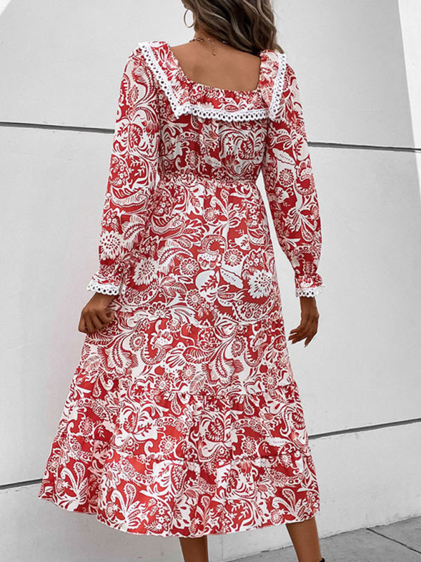 Boho-Print, fließendes Midikleid für den Urlaub 