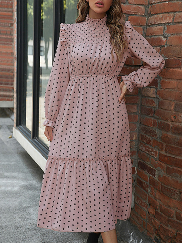 New women's long sleeve polka dot dress - Closther