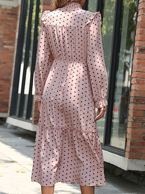 New women's long sleeve polka dot dress - Closther