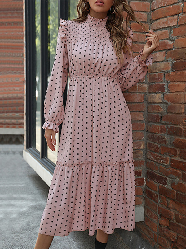 New women's long sleeve polka dot dress - Closther