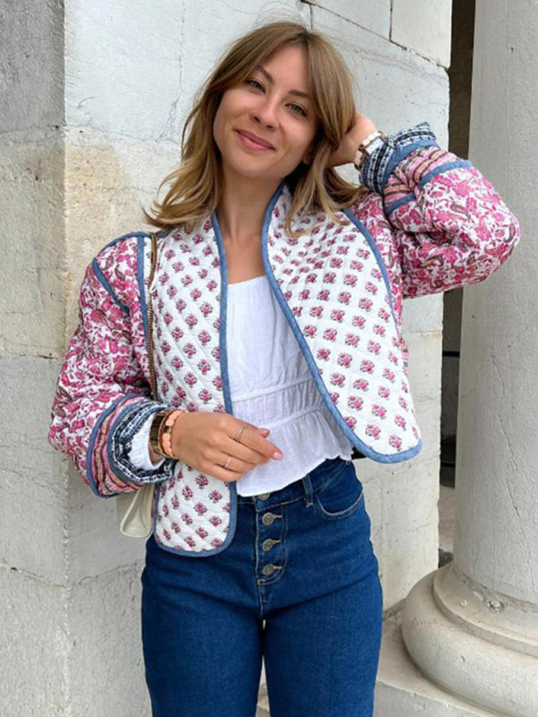 women's autumn printed reversible cotton coat – front view