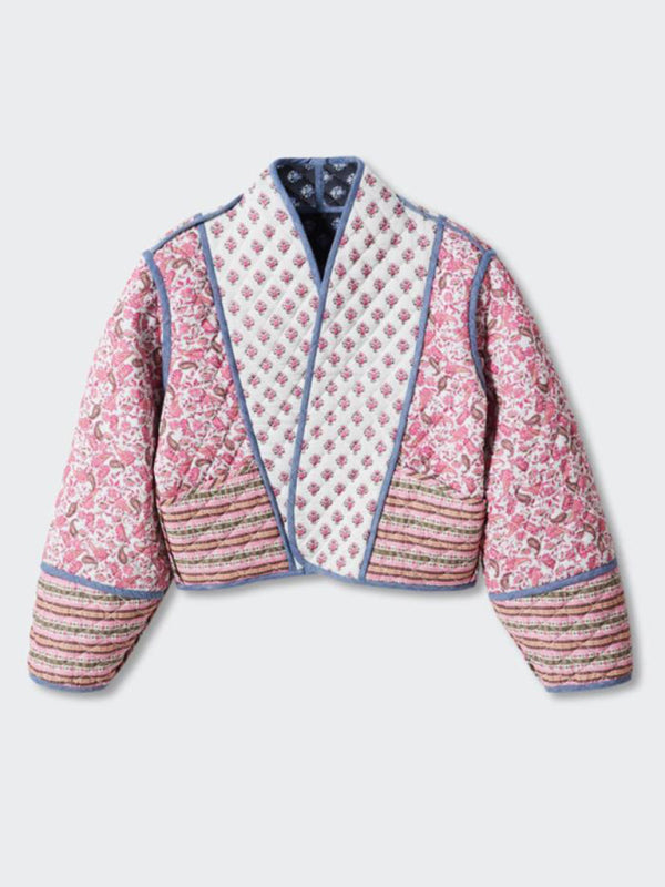 women's autumn printed reversible cotton coat – back view