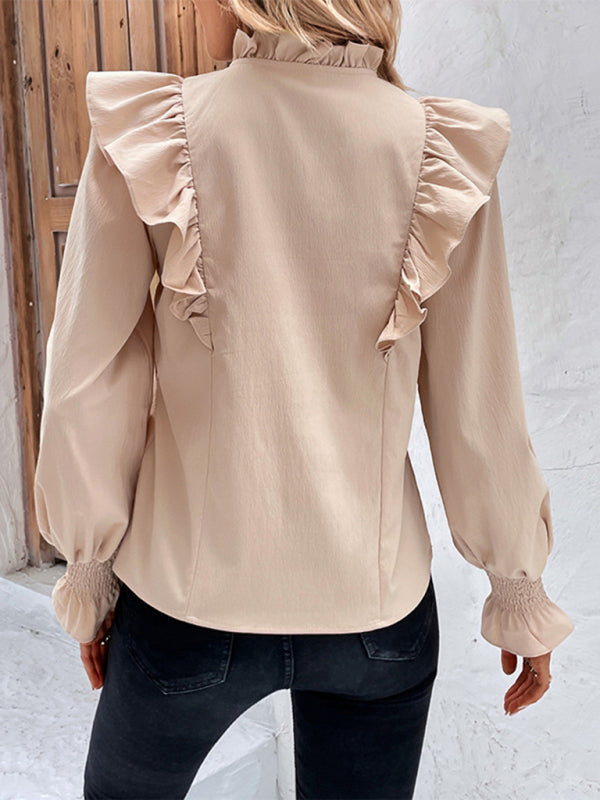 Damenbluse mit Rüschen und Bindeband, langärmelig 