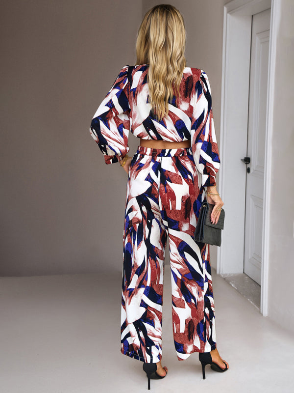 Ensemble deux pièces décontracté en pantalon imprimé pour les vacances 