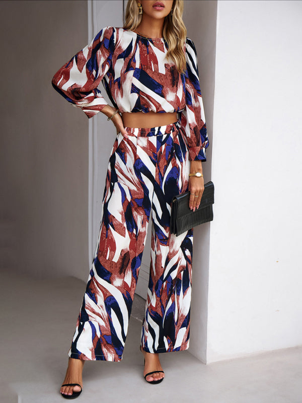 Ensemble deux pièces décontracté en pantalon imprimé pour les vacances 