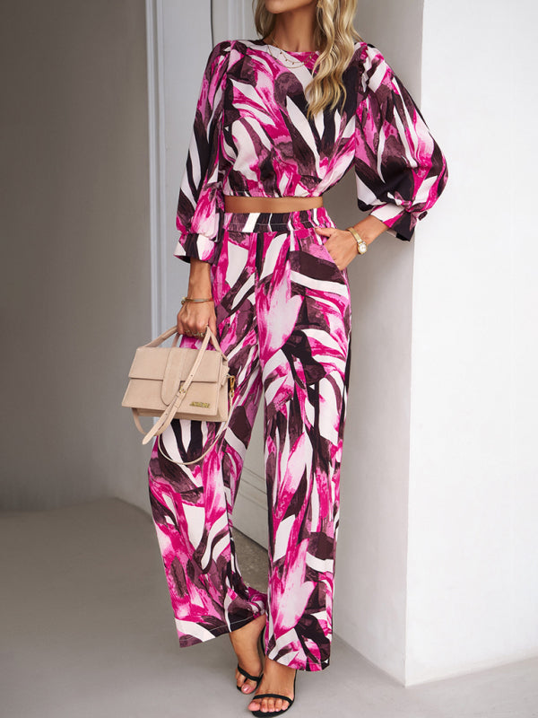 Ensemble deux pièces décontracté en pantalon imprimé pour les vacances 
