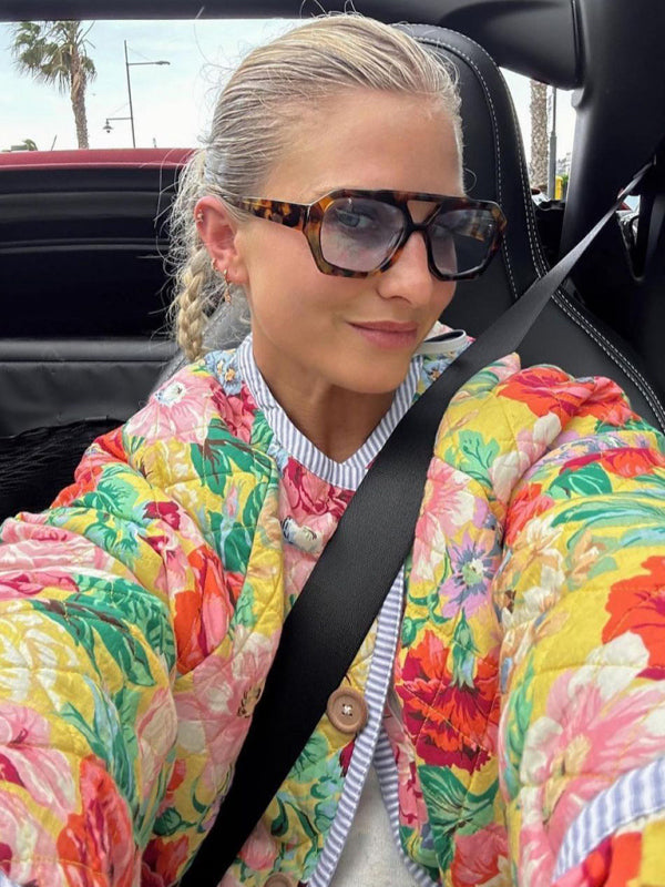 Trompetenärmel-Steppung, kontrastfarbene Wattierte Jacke 