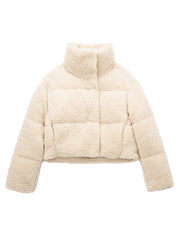 Lässige Damen-Sherpa-Jacke mit schräger Tasche 