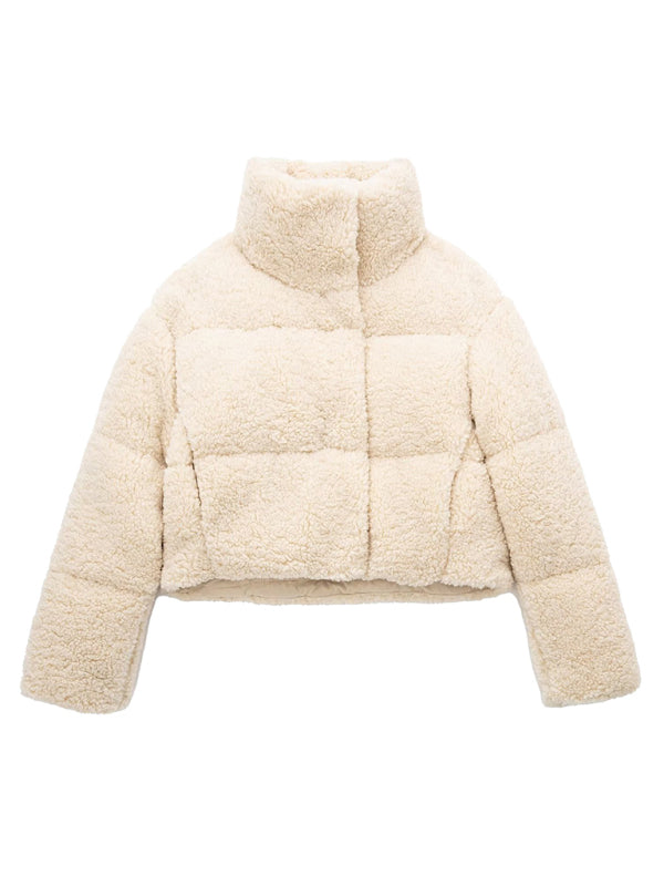 Lässige Damen-Sherpa-Jacke mit schräger Tasche 