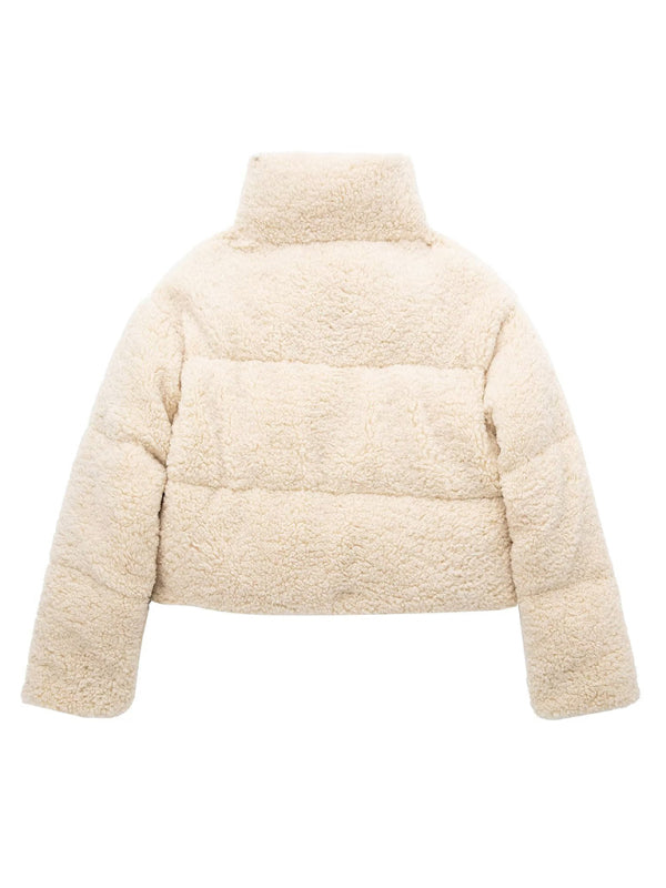 Lässige Damen-Sherpa-Jacke mit schräger Tasche 